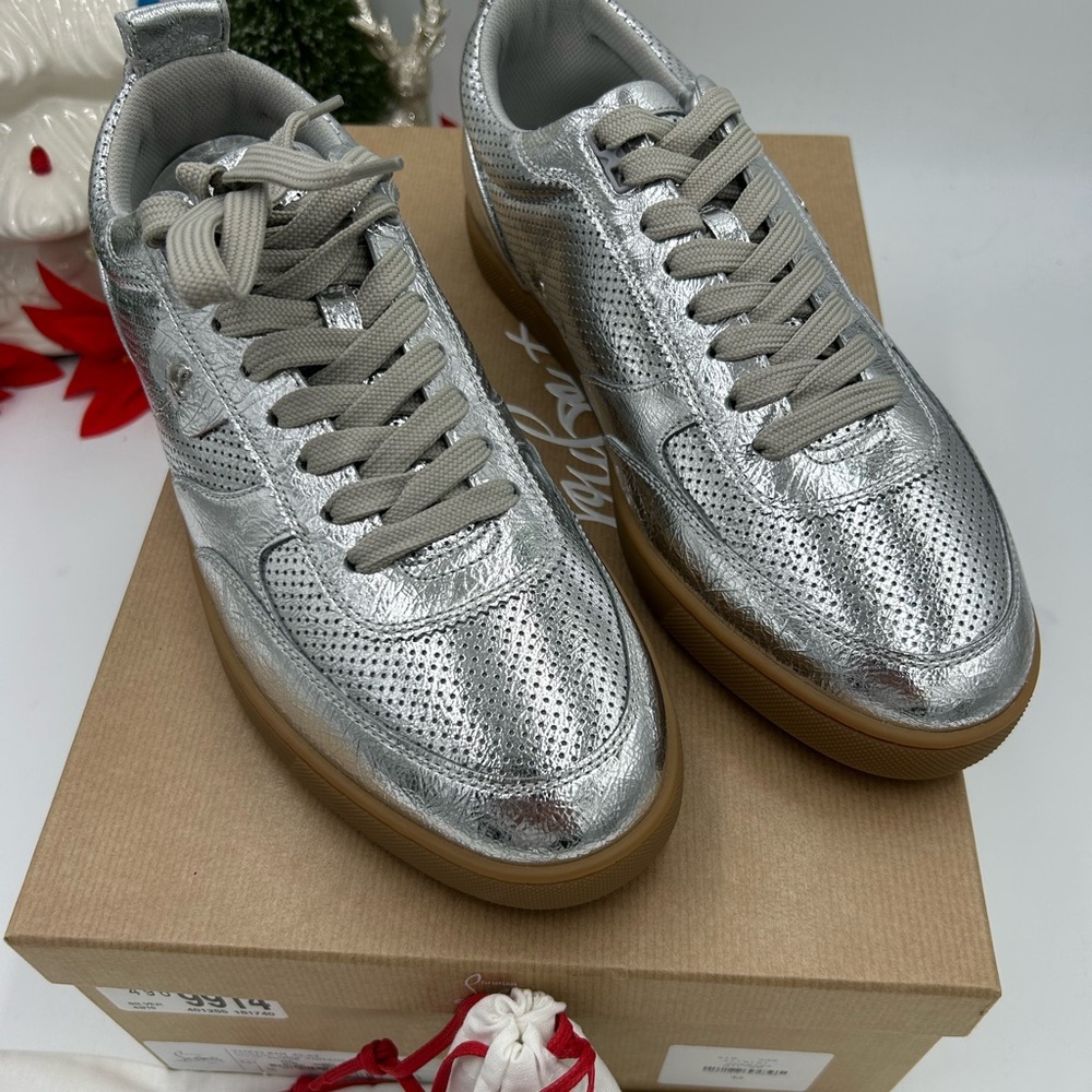 Men's Christian Louboutin tutti rui low top metallic leather sneakers size 43